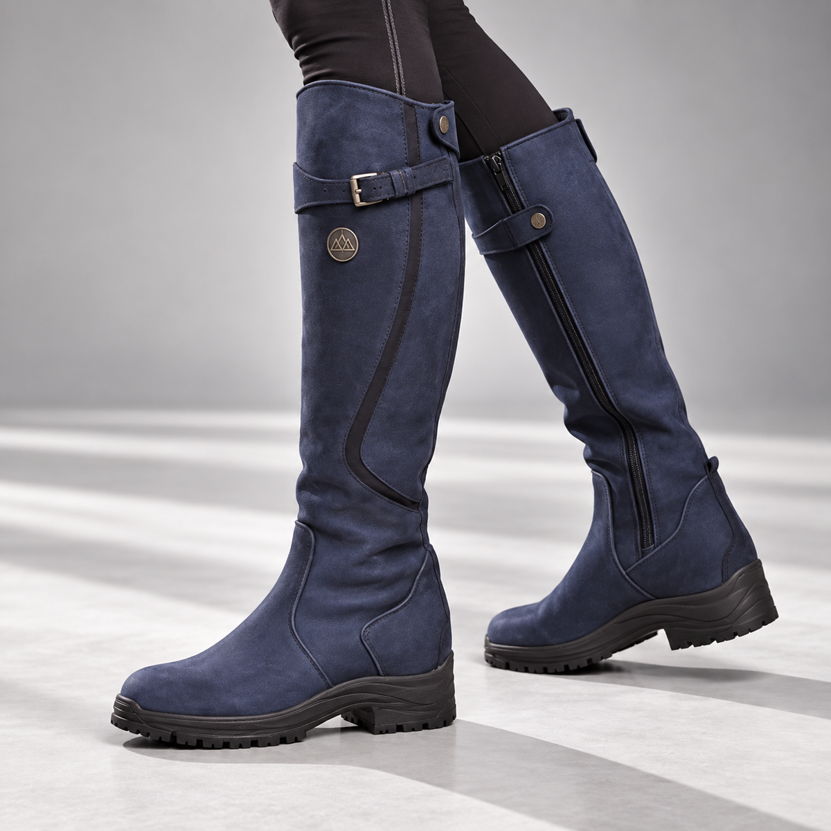 Giada Buckle-Strap Knee-High Leather Riding Boots