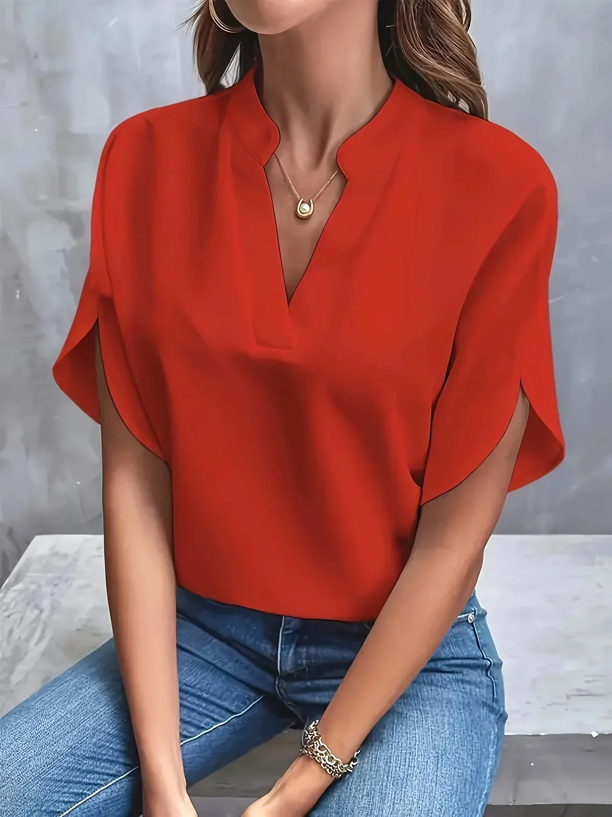 Vivienne V-Neck Flutter Sleeve Blouse Casual Professional