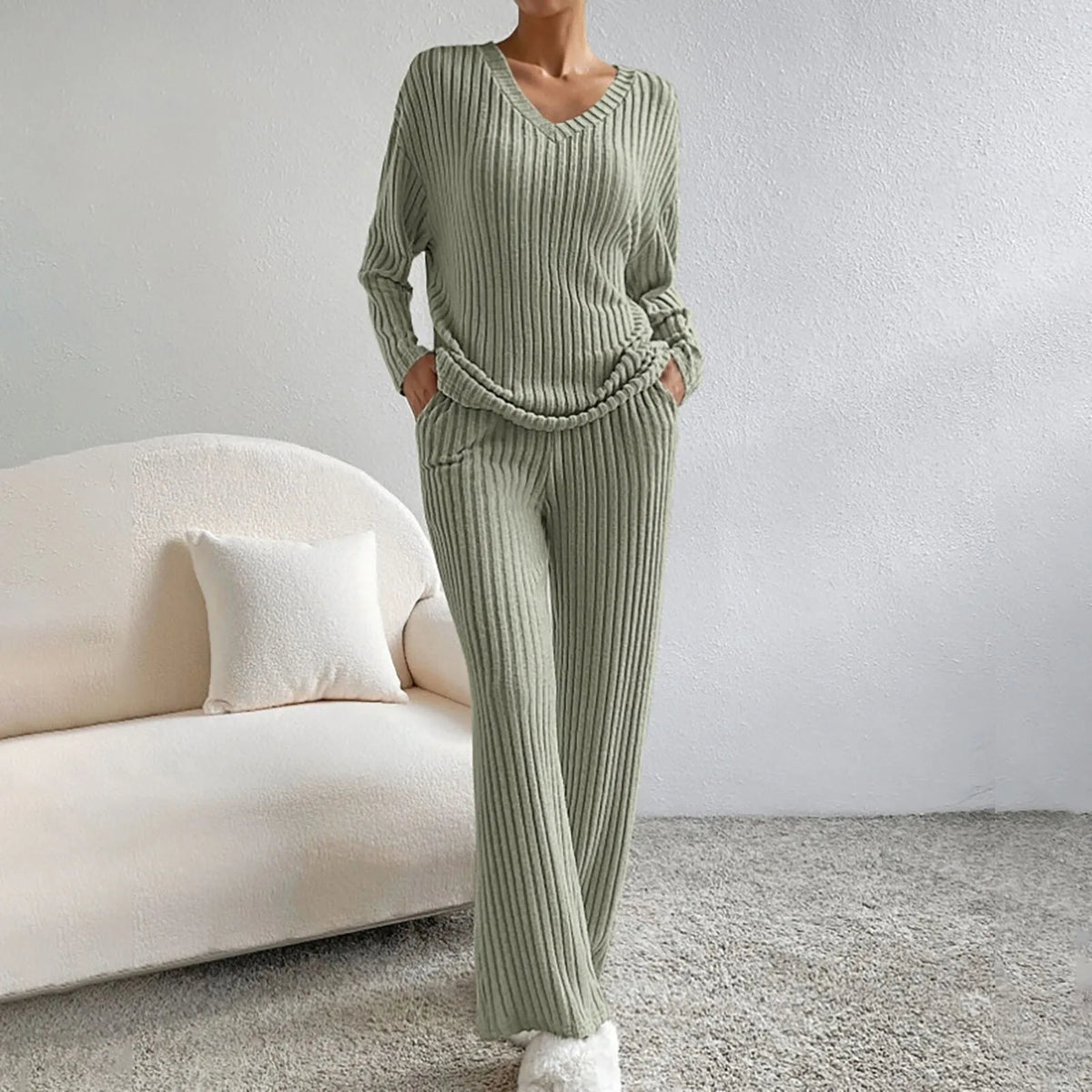 Mila Ribbed Knit Two Piece Lounge Set