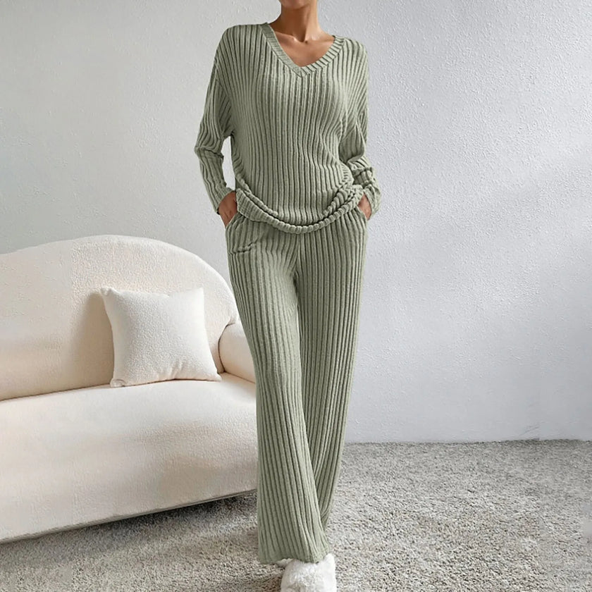 Mila Ribbed Knit Two Piece Lounge Set