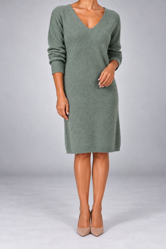 Ginevra Relaxed V-Neck Knit Midi Dress