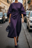 Beatrix Belted Midi Dress Round Neck