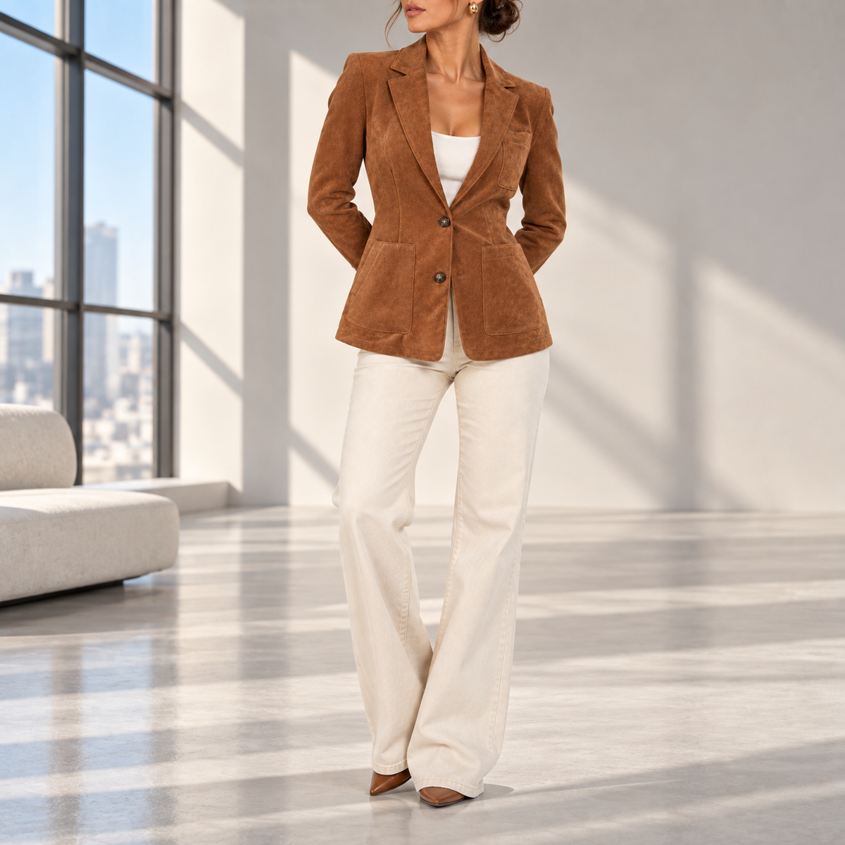 Francesca Button-Down Suede Blazer