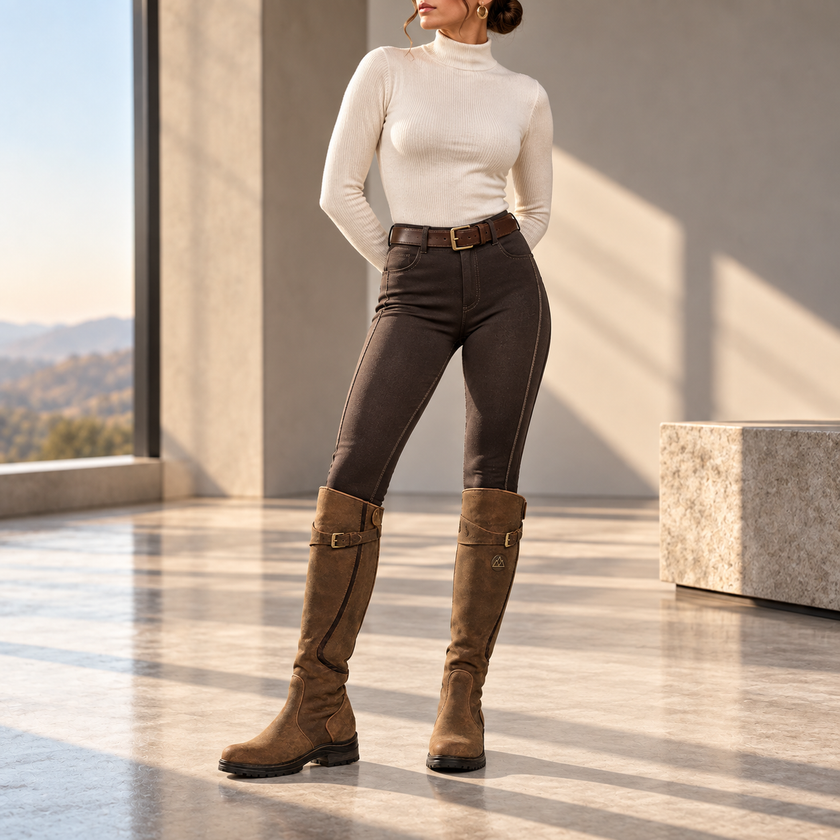 Giada Buckle-Strap Knee-High Leather Riding Boots