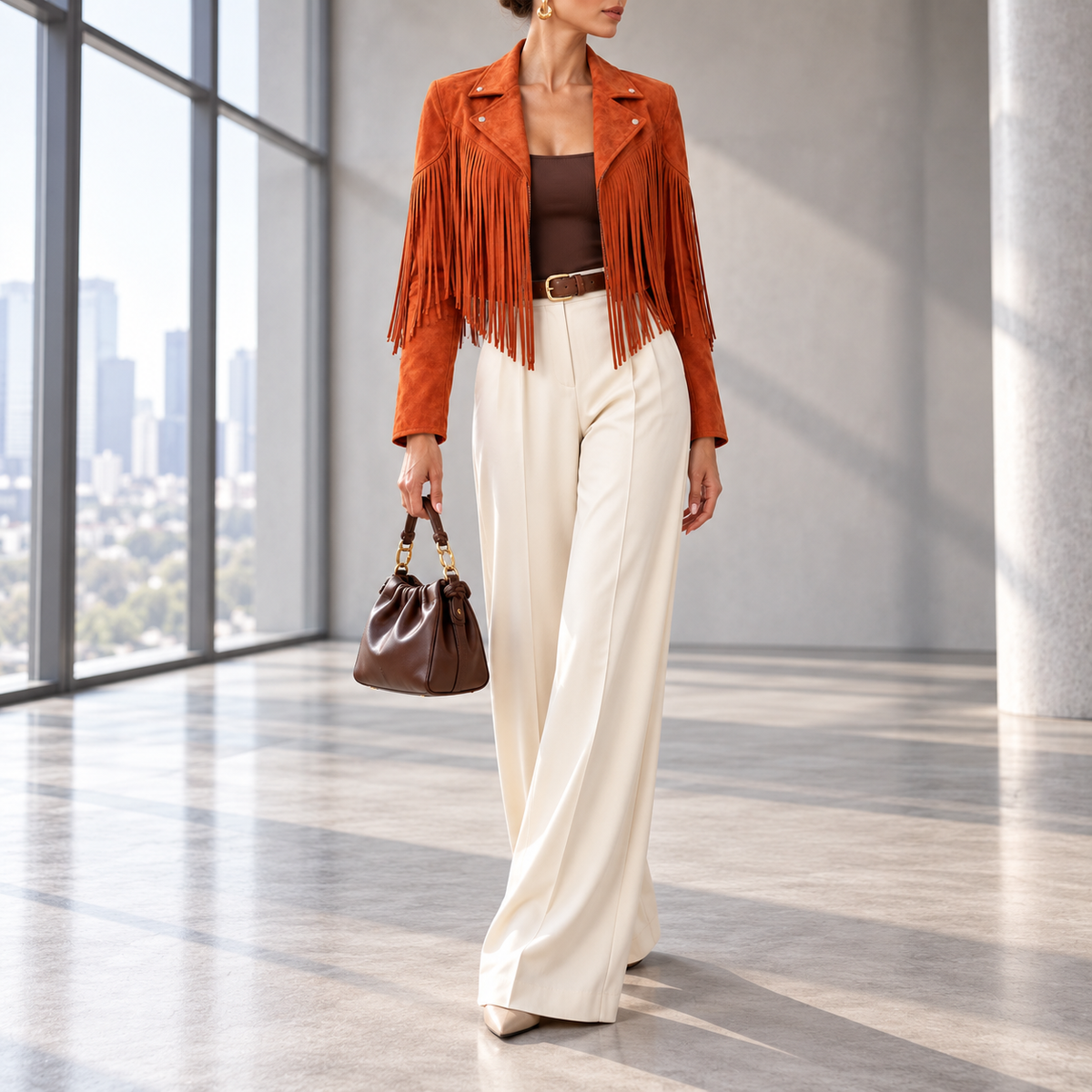 Savannah Cropped Boho Fringe Suede Jacket