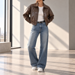 Marcella Cropped Zip-Up Leather Bomber Jacket