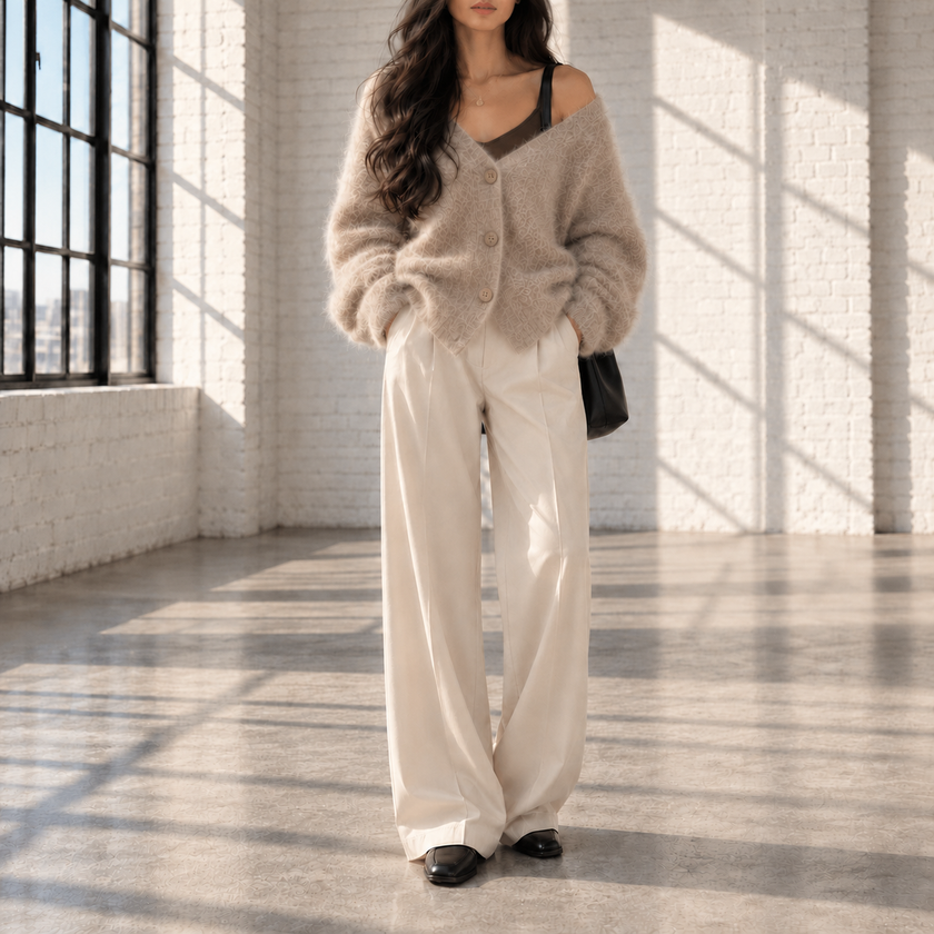 Agnese Fuzzy Oversized V-Neck Cardigan