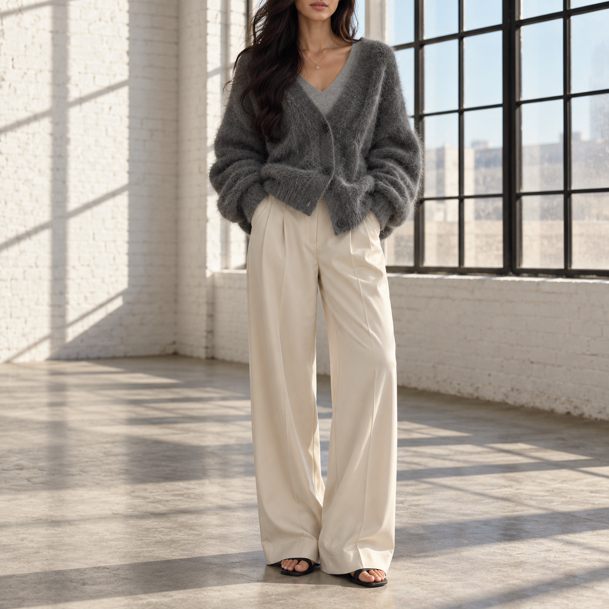 Agnese Fuzzy Oversized V-Neck Cardigan
