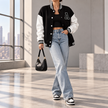 Theodora Contrast-Sleeve Letterman Varsity Jacket