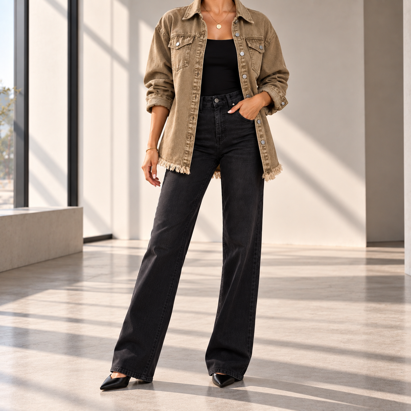 Arabella Frayed-Hem Oversized Denim Jacket
