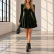 Gianna Puff-Sleeve Wrap Mini Skater Dress