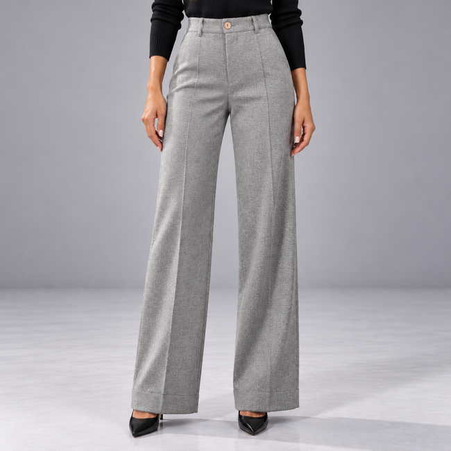 Lorenza Herringbone High-Waist Wide-Leg Pants