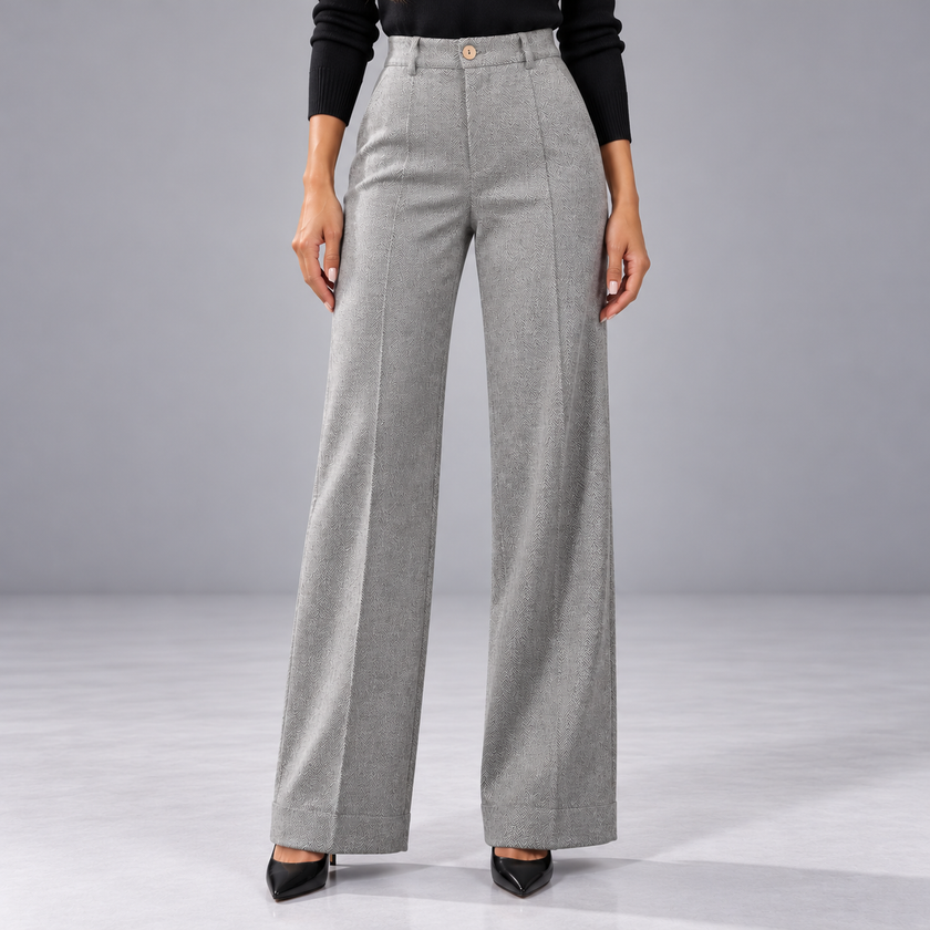 Lorenza Herringbone High-Waist Wide-Leg Pants