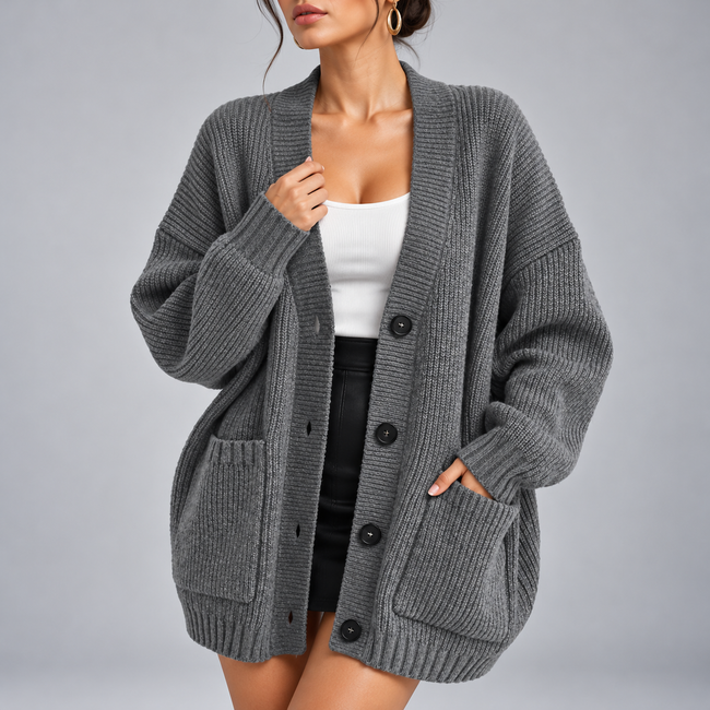 Paolina Relaxed Button-Front Pocket Cardigan