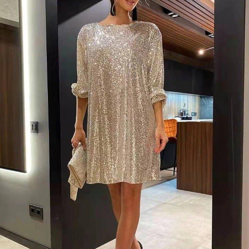Gemma Sequin Asymmetric-Hem Mini Dress