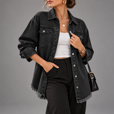 Arabella Frayed-Hem Oversized Denim Jacket