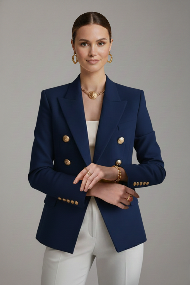 Signature Double-Breasted Blazer Gold Buttons Women Formal