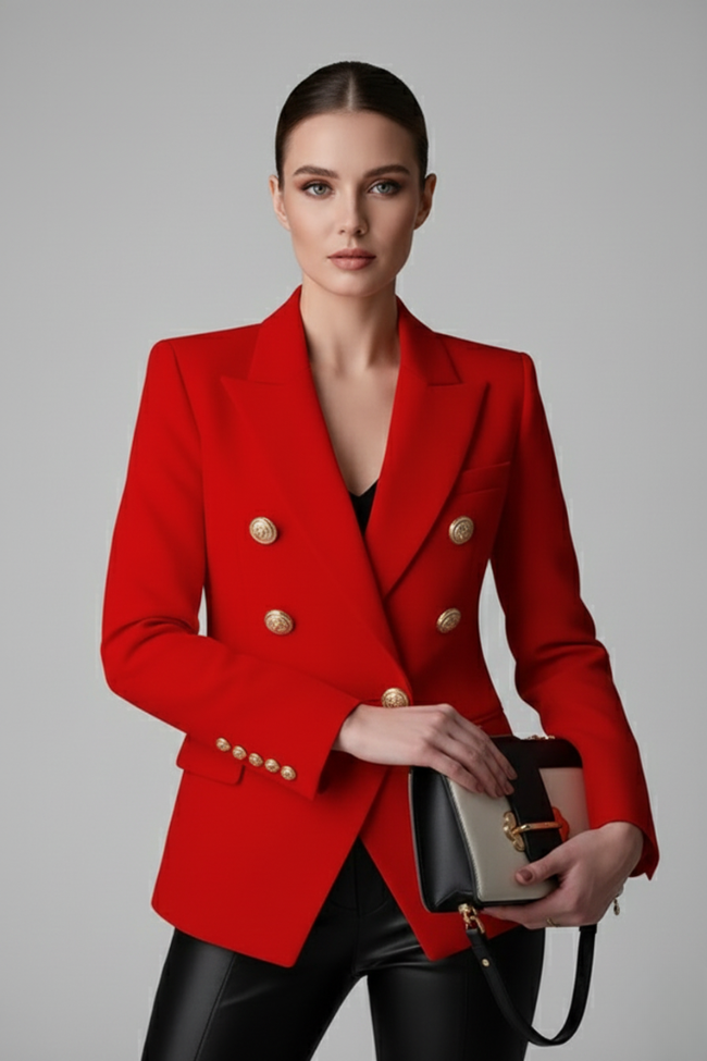 Signature Double-Breasted Blazer Gold Buttons Women Formal