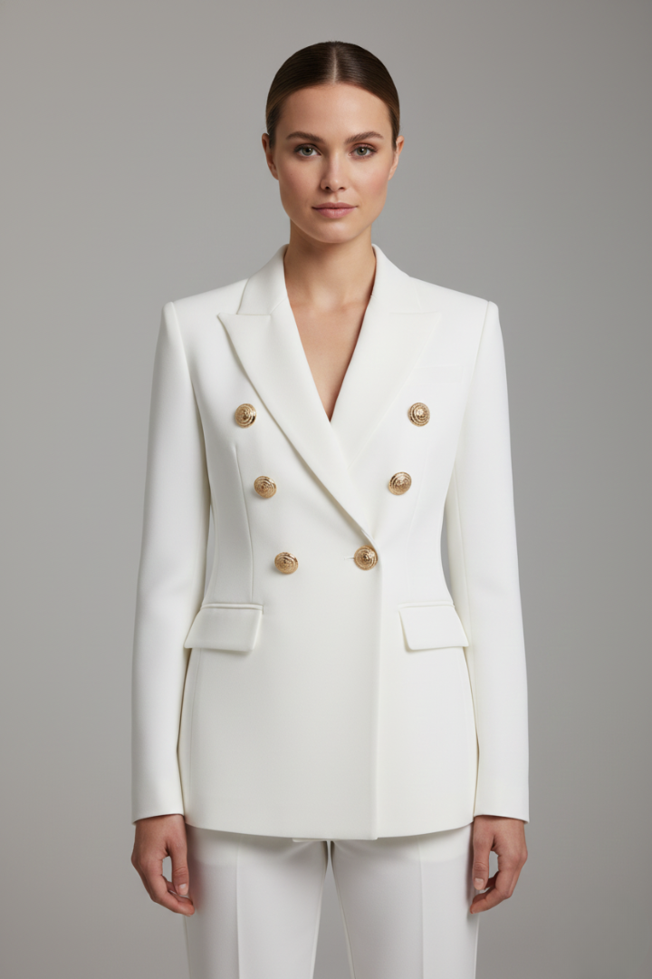 Signature Double-Breasted Blazer Gold Buttons Women Formal