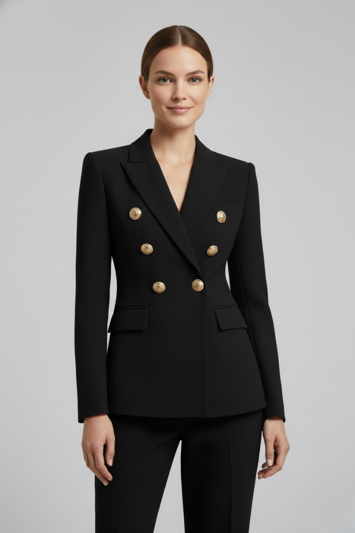 Signature Double-Breasted Blazer Gold Buttons Women Formal