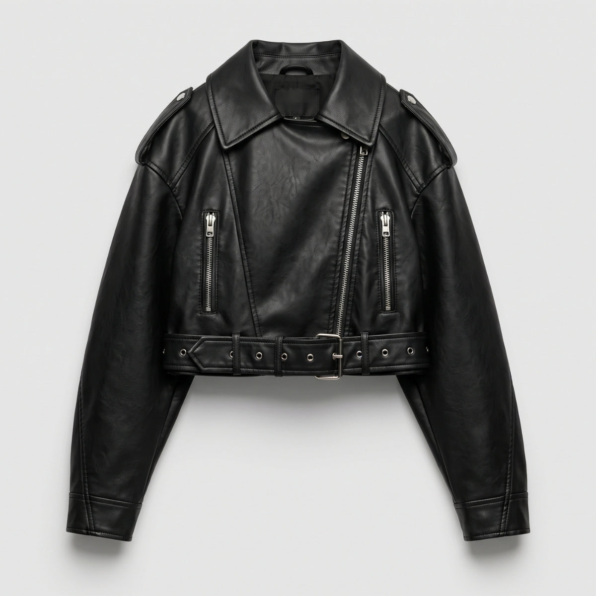 Elettra Belted Cropped Biker Jacket