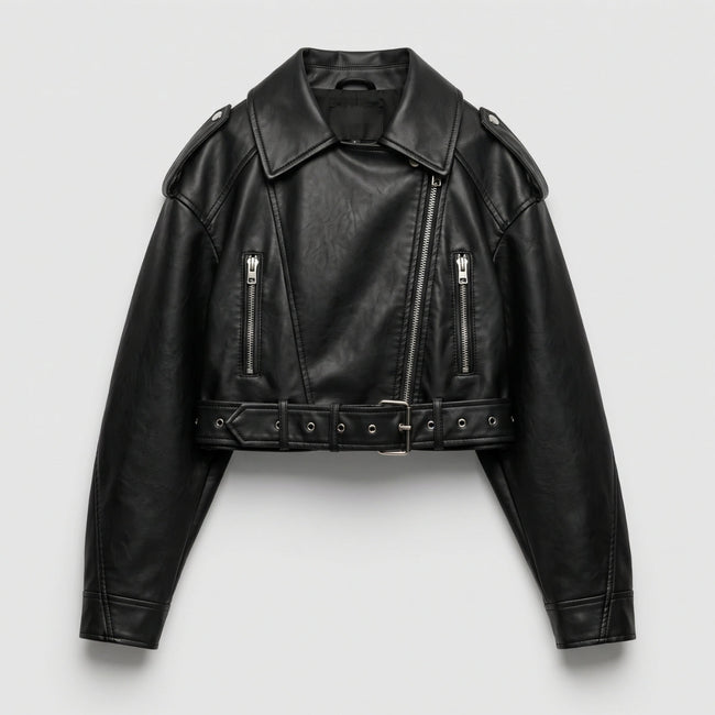Elettra Belted Cropped Biker Jacket