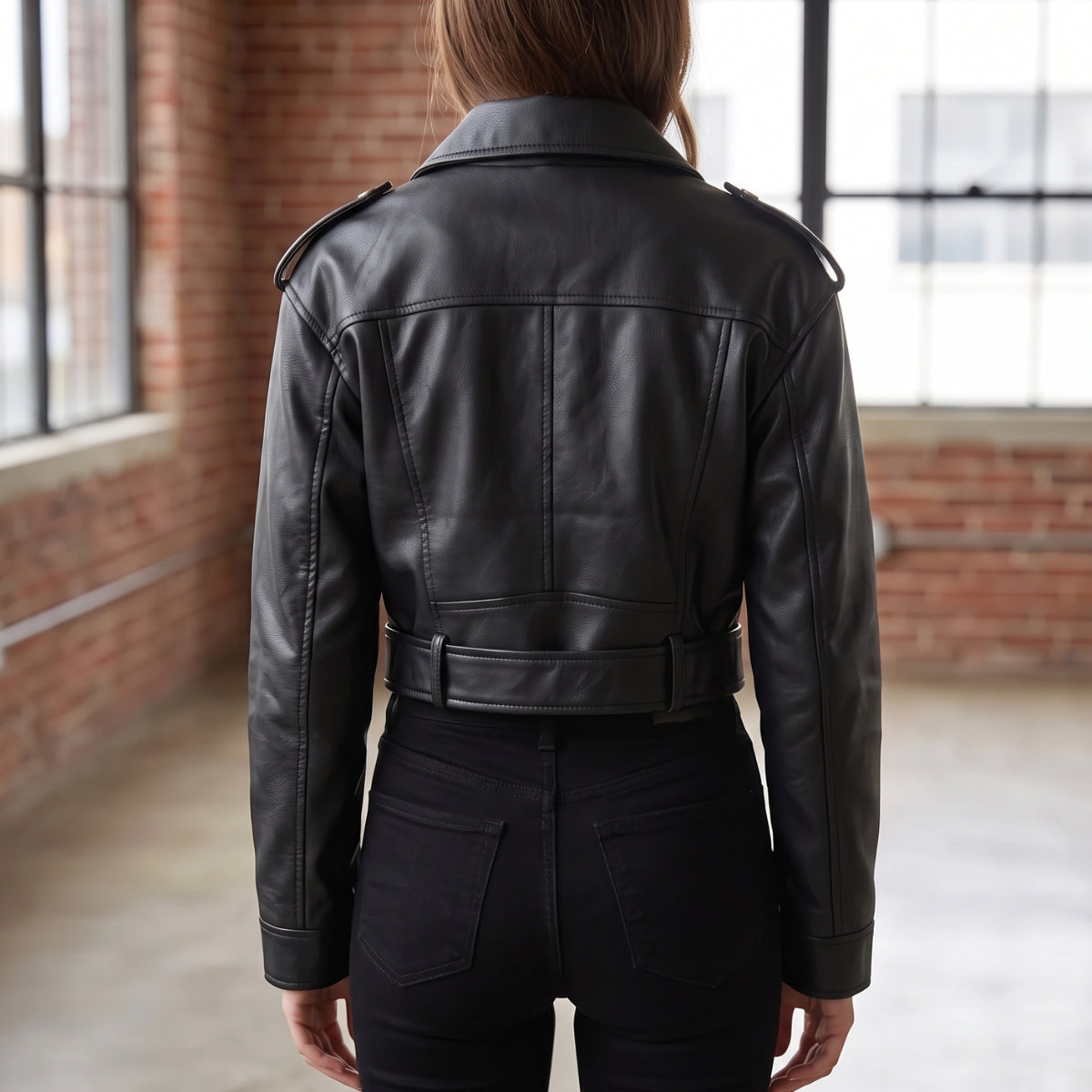 Elettra Belted Cropped Biker Jacket