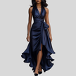 Isolde Halter Wrap Maxi Dress High Slit Ruffle Formal Evening
