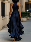 Isolde Halter Wrap Maxi Dress High Slit Ruffle Formal Evening