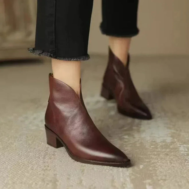Paloma Pointed-Toe Leather Ankle Boots