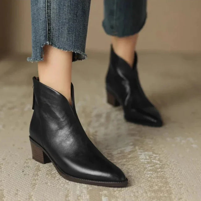 Paloma Pointed-Toe Leather Ankle Boots