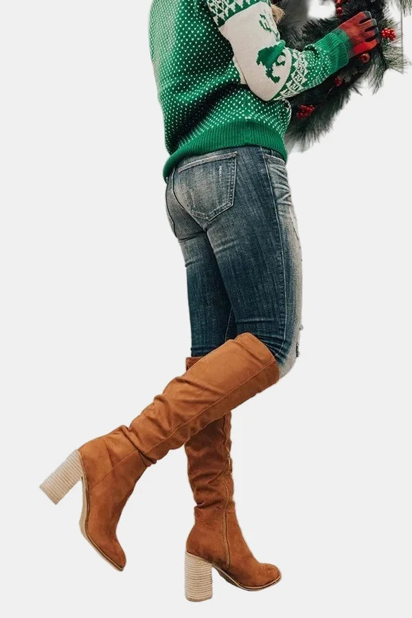 Sybil Ruched Knee-High Block Heel Boots