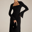 Cecilia Square-Neck Flare-Sleeve Knit Midi Dress