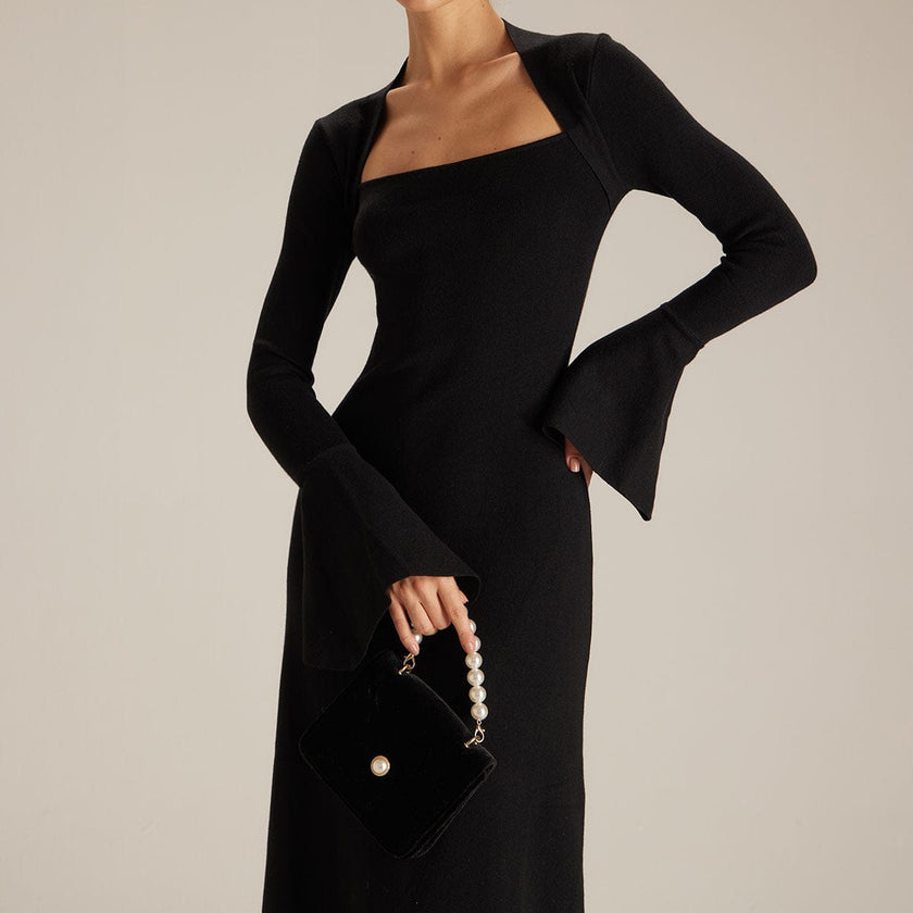 Cecilia Square-Neck Flare-Sleeve Knit Midi Dress