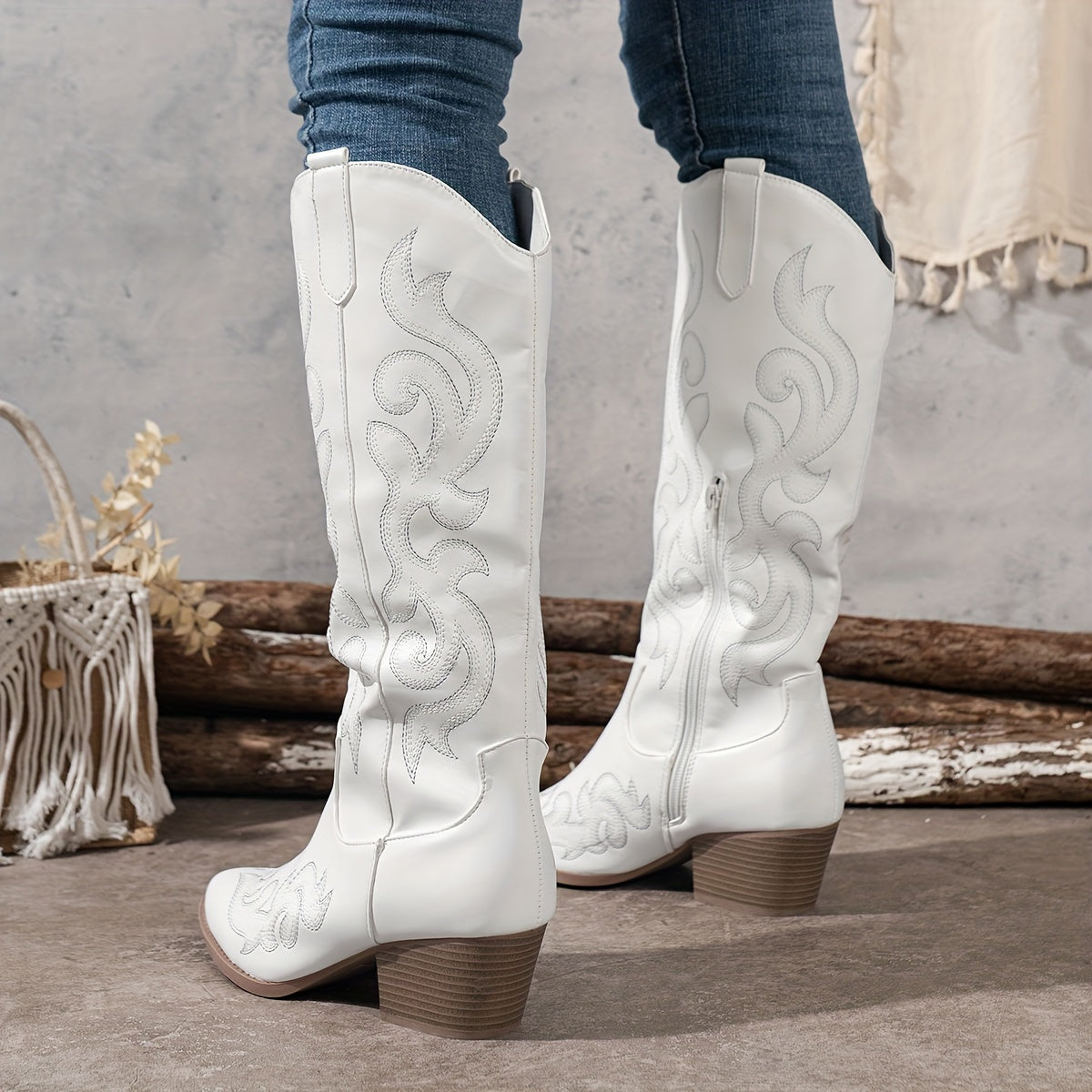 Tatiana Embroidered Knee-High Cowboy Boots