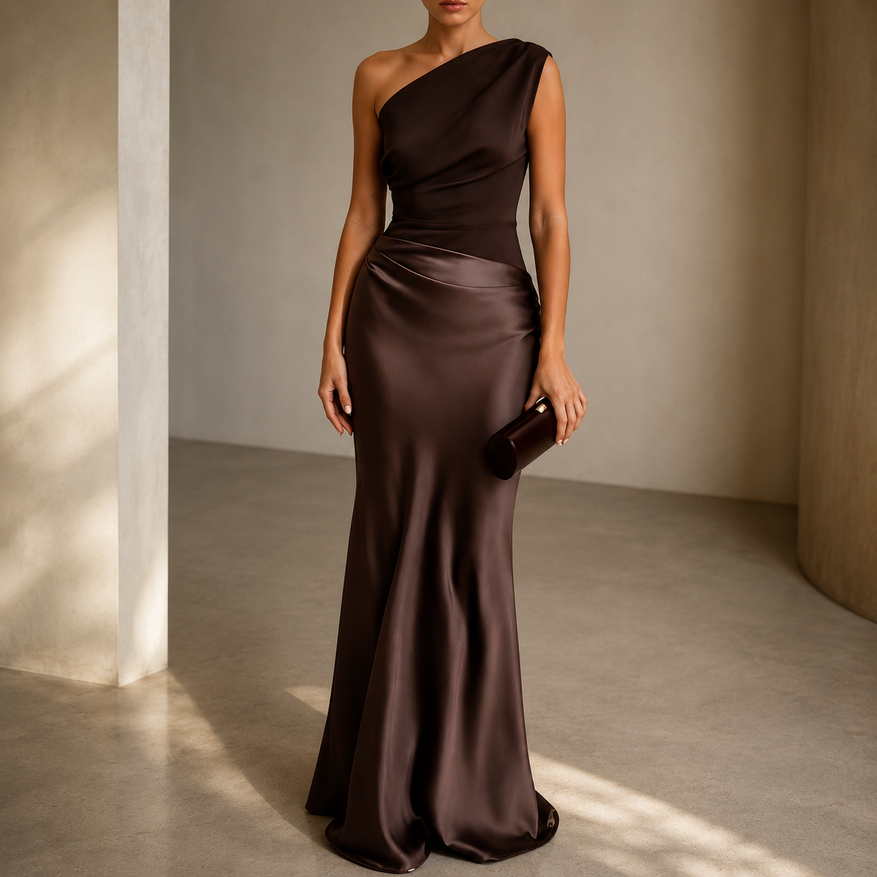 One Shoulder Satin Maxi Dress Elegant Formal Evening Occasion Wear