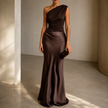 One Shoulder Satin Maxi Dress Elegant Formal Evening Occasion Wear