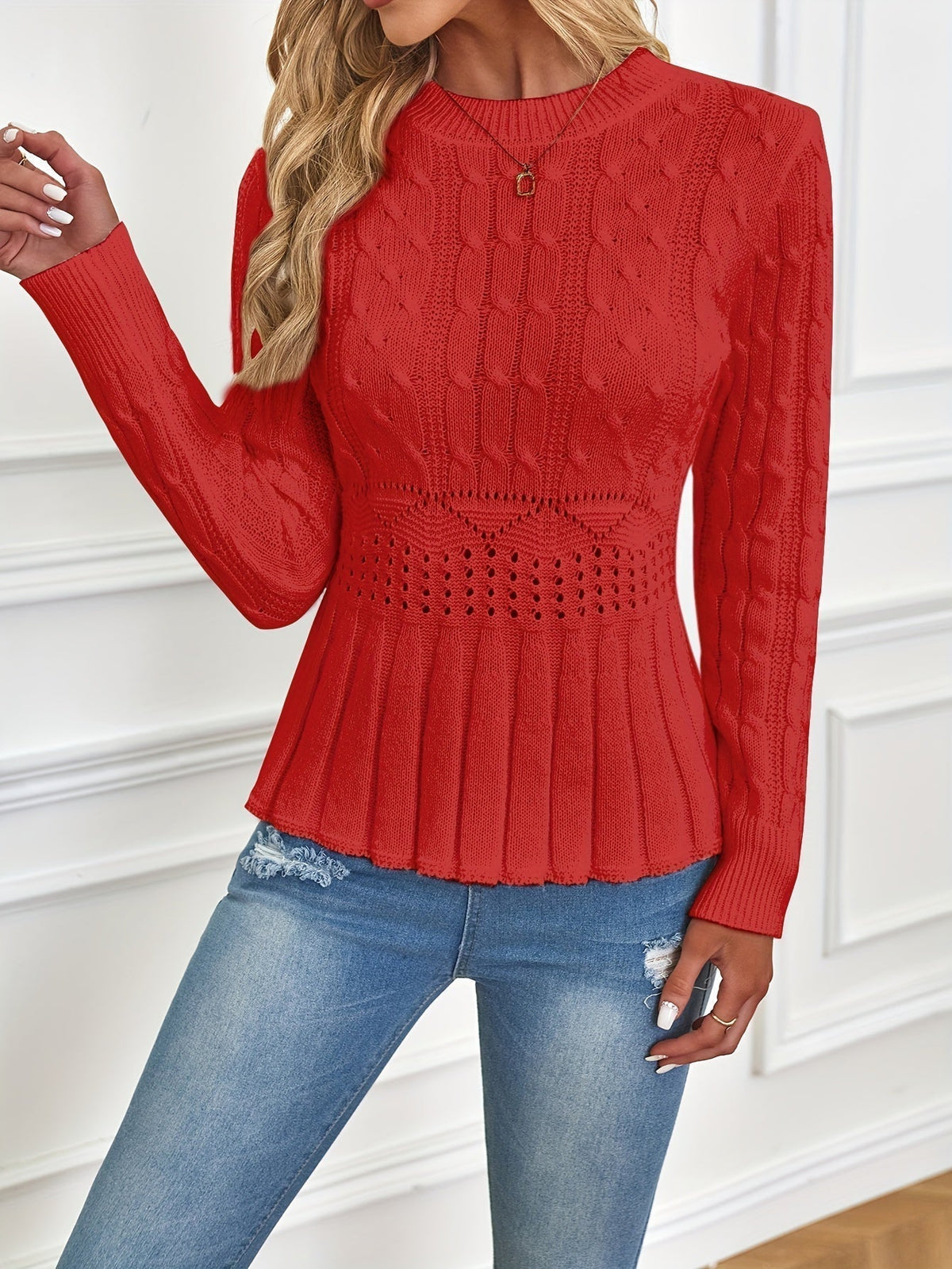 Renata Cable-Knit Peplum Sweater