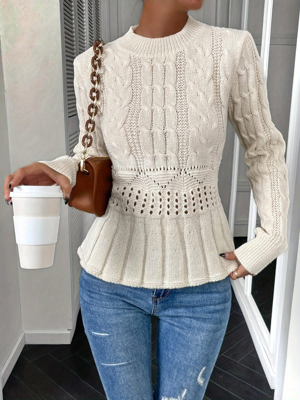 Renata Cable-Knit Peplum Sweater