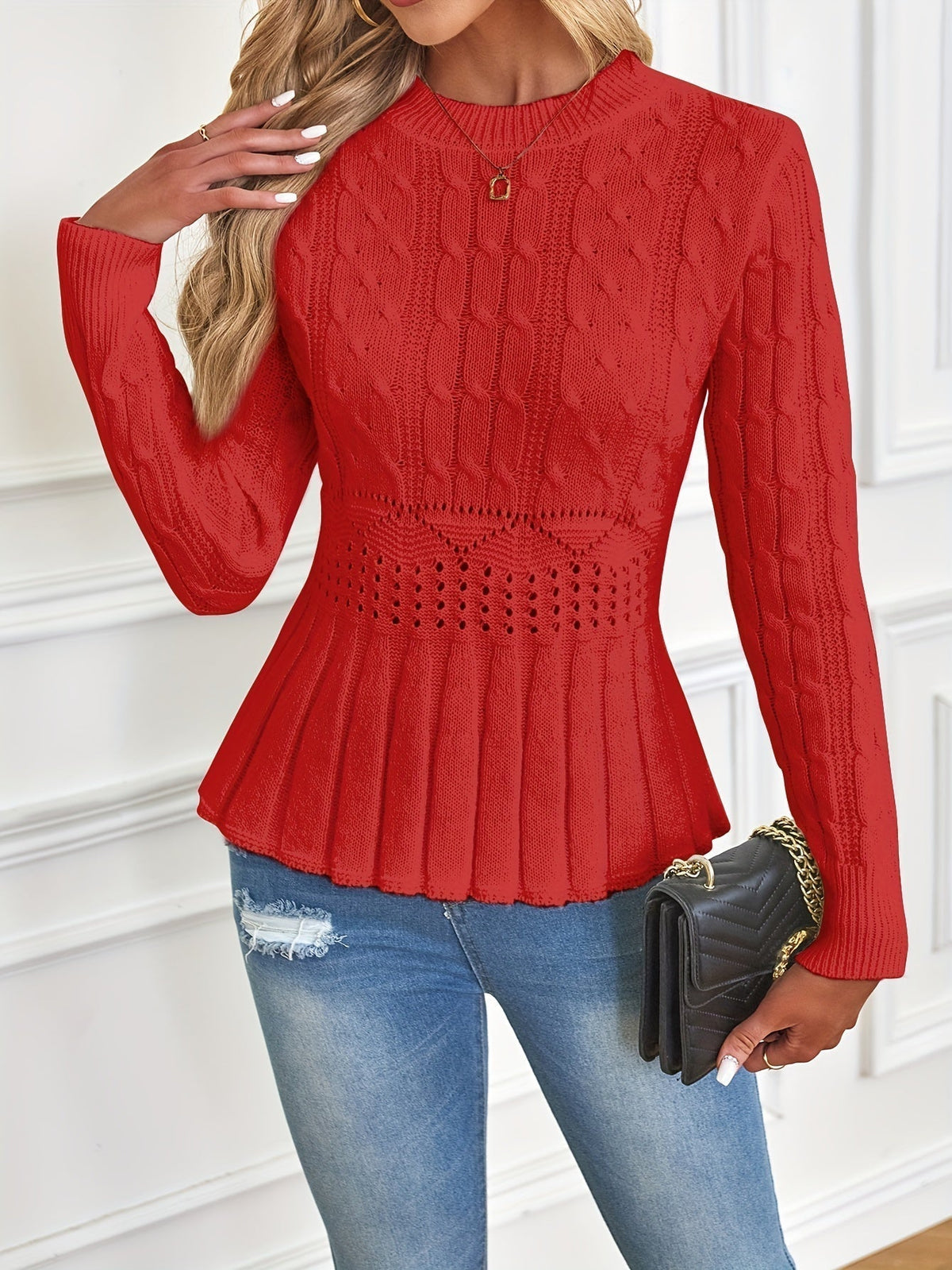 Renata Cable-Knit Peplum Sweater