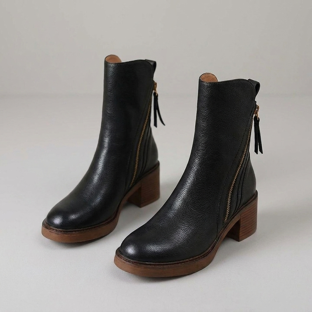 Costanza Block Heel Side-Zip Ankle Boots
