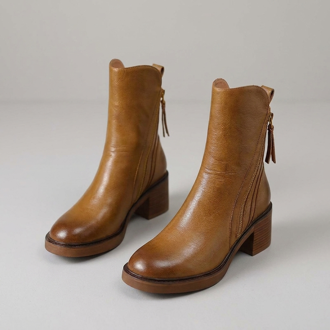 Costanza Block Heel Side-Zip Ankle Boots