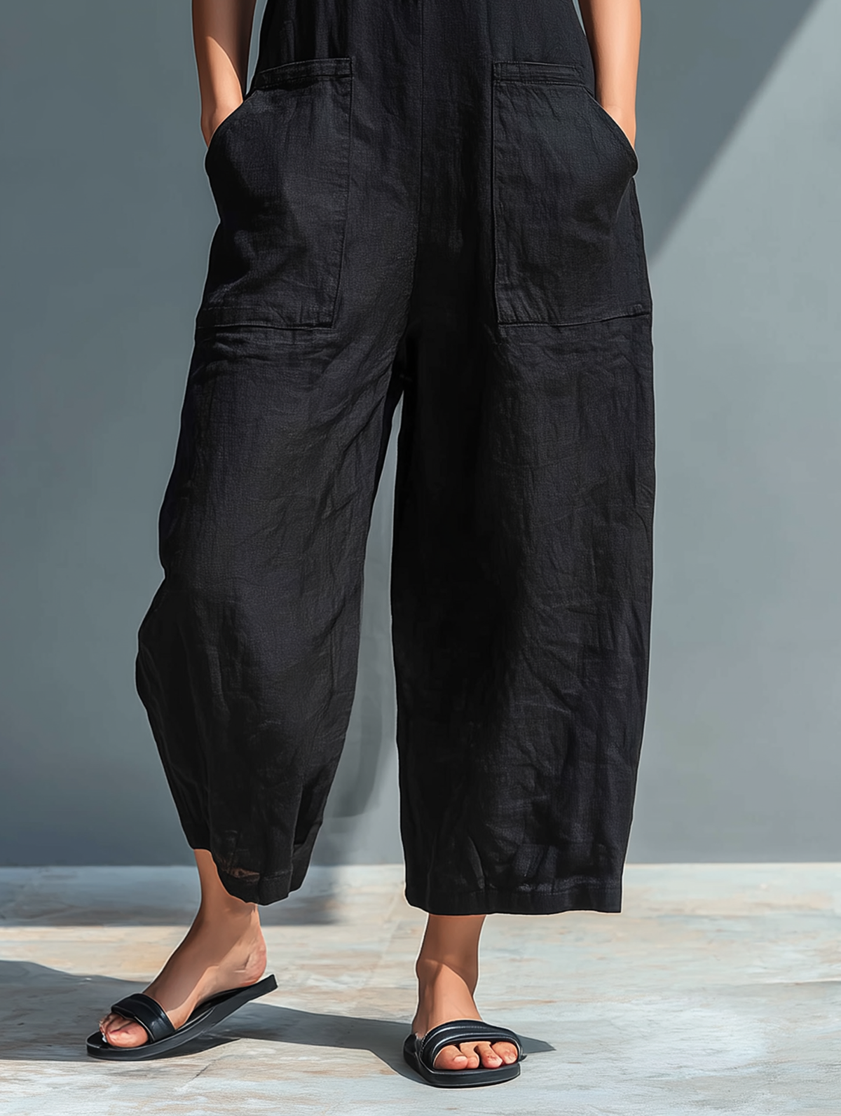 Celia Wide-Leg Button-Front Sleeveless Jumpsuit Casual Pockets