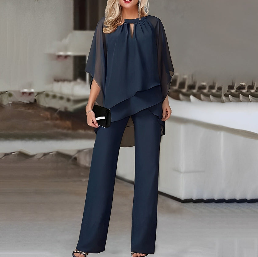 Selenne Cape-Sleeve Wide-Leg Two-Piece Set Formal
