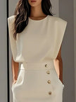Delphine Sleeveless Side-Button Midi Dress
