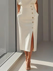 Delphine Sleeveless Side-Button Midi Dress