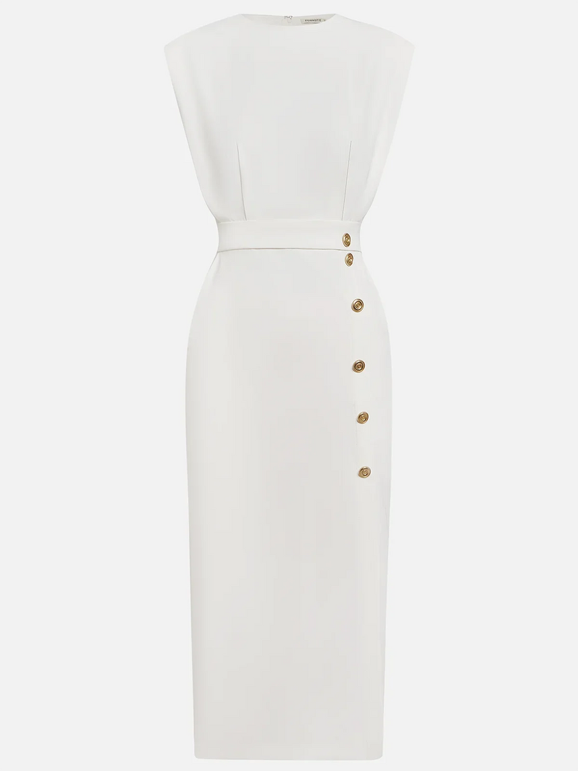 Delphine Sleeveless Side-Button Midi Dress