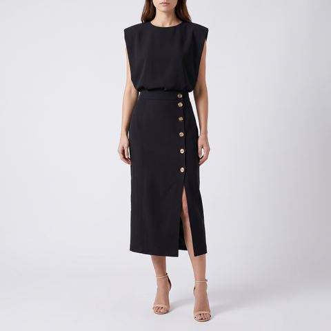 Delphine Sleeveless Side-Button Midi Dress