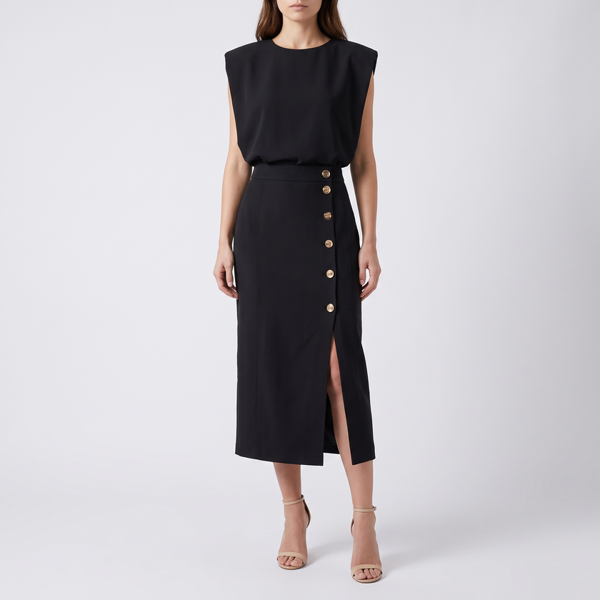 Delphine Sleeveless Side-Button Midi Dress