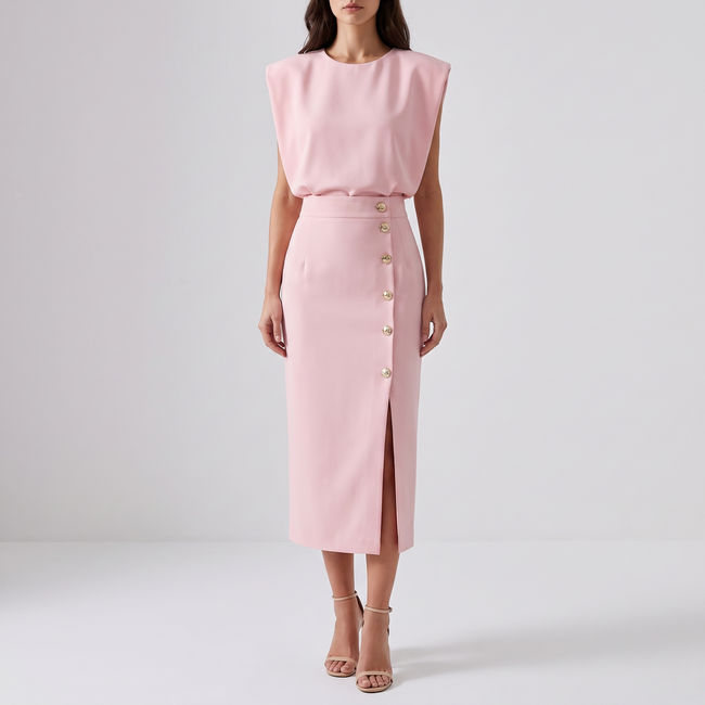 Delphine Sleeveless Side-Button Midi Dress